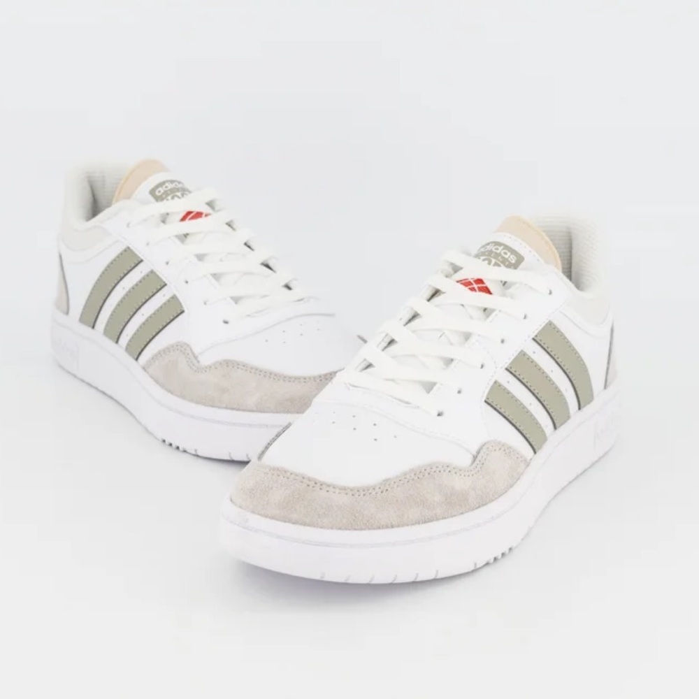 ADIDAS MENS HOOPS 3.0 LOW SNEAKER 3 STRIPE SHOES‎ NEUTRAL LEATHER SIZE 9